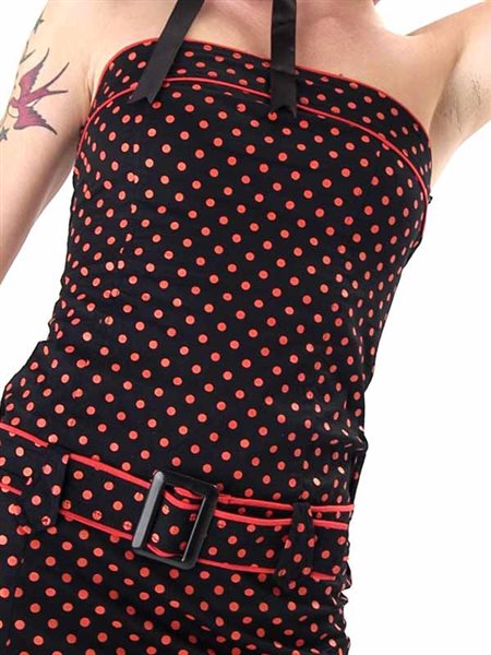Trägerloses Kleid mit roten Punkten
