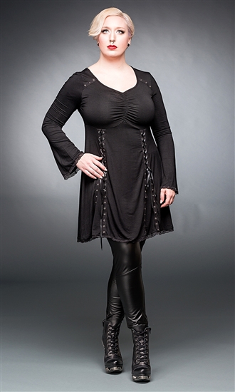 Schwarzes Kleid Mit V Ausschnitt Und Schnurung Queen Of Darkness Gothic Dark Fashion Shop